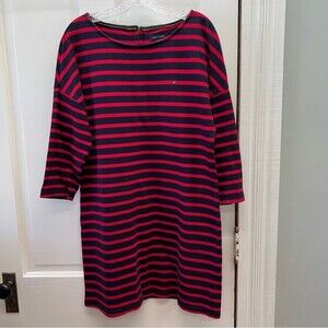 Tommy Hilfiger navy red striped classy heavy knit cotton dress women's large